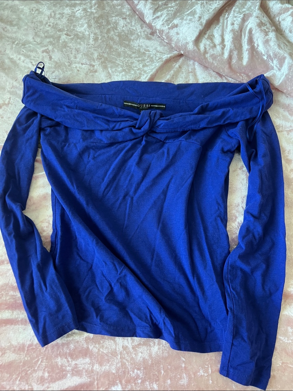 Guess Off-Shoulder Long Sleeve Top in Royal Blue